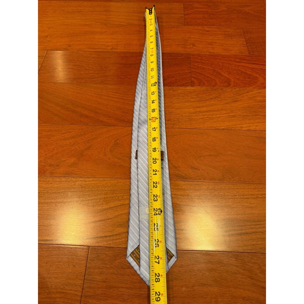 Haines & Bonner of London Silk Tie Bright Blue Slant Stripe w/ Red | 57"L 3.25"W - Picture 7 of 7